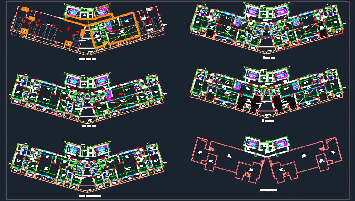 High-Rise Residential Tower CAD with 3BHK, 4BHK, and Duplex Layouts